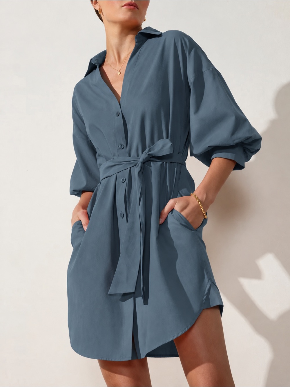 Brochu Walker Slate Blue Tie-Waist Shirt Dress - 80% OFF MSRP!!!